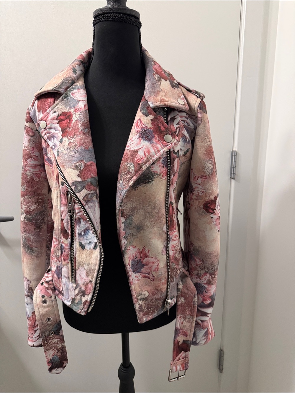 Zara Floral Pink Moto/Biker Jacket - Women's Sz M